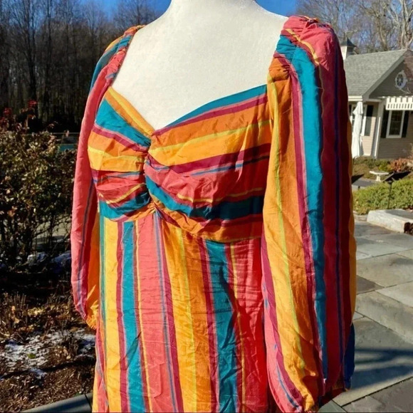 NWT Anthropologie Farm Rio Rainbow Stripe Maxi Midi Summer Dress Medium - Picture 10 of 16